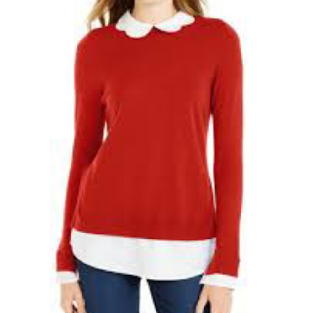 Maison Jules scalloped neck layer look sweater
